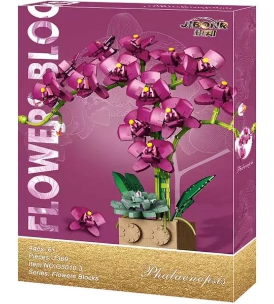 (Compatible met lego) bloemenboeket bouwset fuchia orchidee flowers bouwblokjes bloemen bouwbloemen