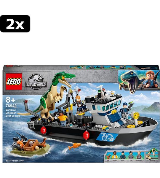 2x LEGO Jurassic World Bootontsnapping van dinosaurus Baryonyx