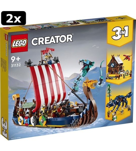 2x LEGO CREATOR Vikingschip en de Midgaardslang