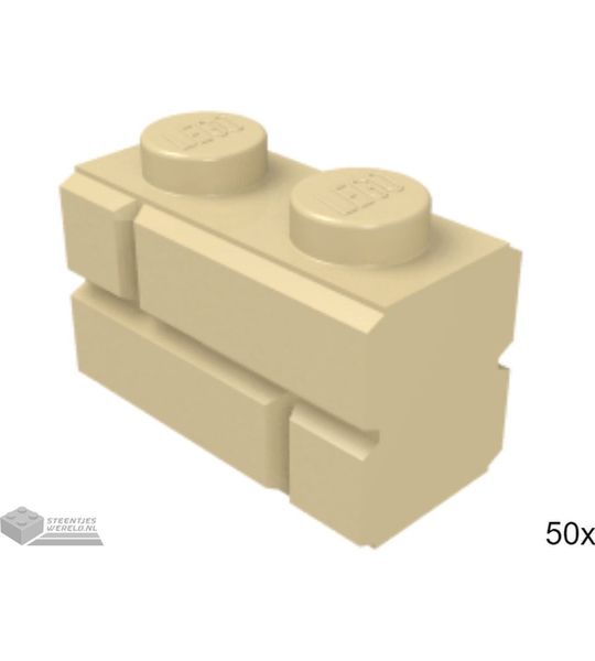 50x LEGO 98283 Baksteen met metselwerkprofiel 1x2 Tan, 50 stuks