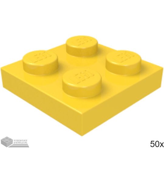 50x LEGO 3022 Plaat 2x2 Geel, 50 stuks