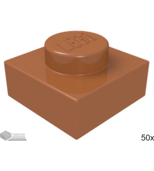 50x LEGO 3024 Plaat 1x1 Donker oranje, 50 stuks