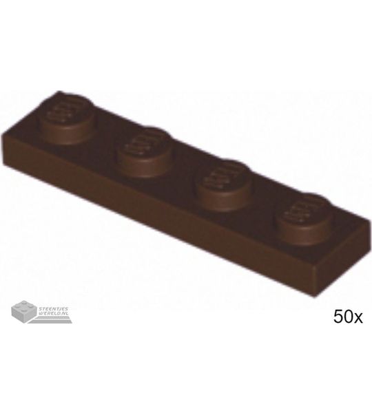 50x LEGO 3710 Plaat 1x4 Donkerbruin, 50 stuks