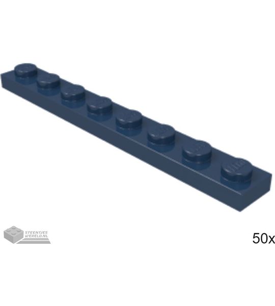 50x LEGO 3460 Plaat 1x8 Donkerblauw, 50 stuks
