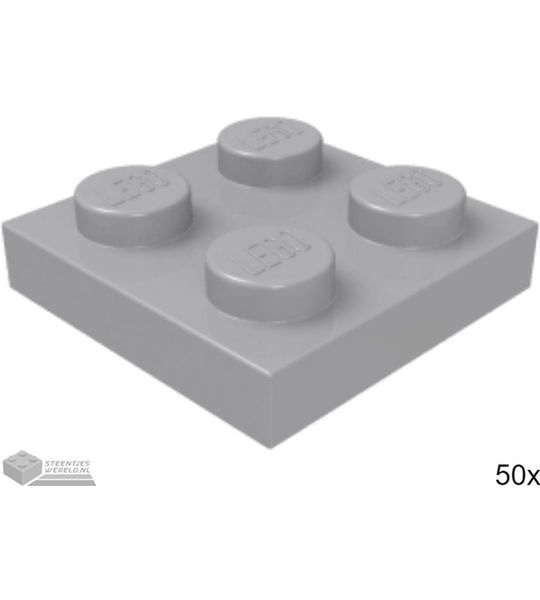 50x LEGO 3022 Plaat 2x2 Licht blauwgrijs, 50 stuks