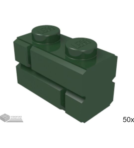 50x LEGO 98283 Baksteen met metselwerkprofiel 1x2 Donkergroen, 50 stuks