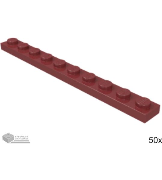 50x LEGO 4477 Plaat 1x10 Donkerrood, 50 stuks