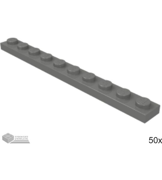 50x LEGO 4477 Plaat 1x10 Donkergrijs, 50 stuks