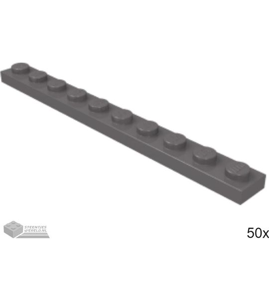 50x LEGO 4477 Plaat 1x10 Donker blauwgrijs, 50 stuks