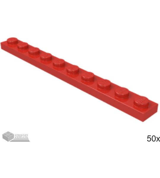 50x LEGO 4477 Plaat 1x10 Rood, 50 stuks