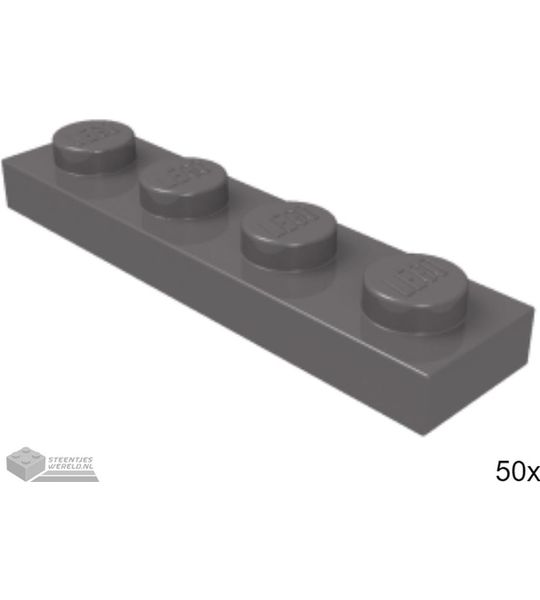 50x LEGO 3710 Plaat 1x4 Donker blauwgrijs, 50 stuks