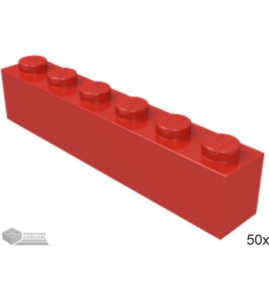 50x LEGO 3009 Steen 1x6 Rood, 50 stuks