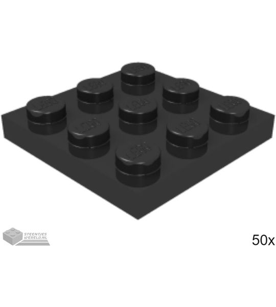 50x LEGO 11212 Plaat 3x3 Zwart, 50 stuks