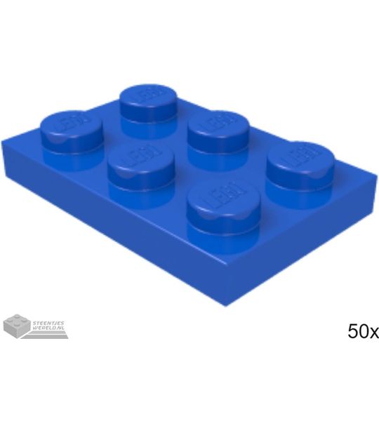 50x LEGO 3021 Plaat 2x3 Blauw, 50 stuks