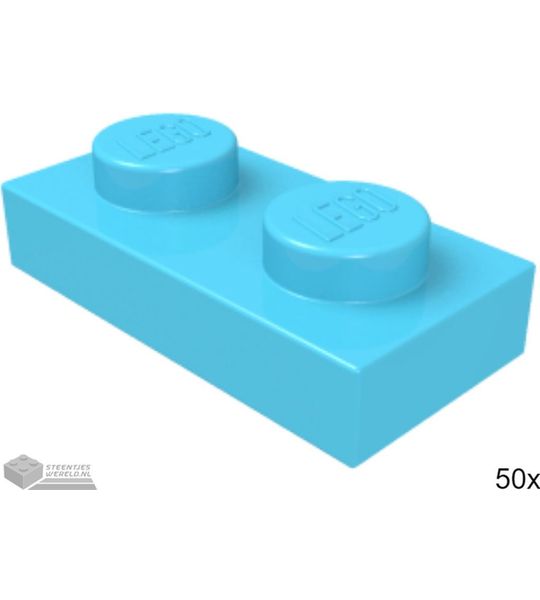 50x LEGO 3023 Plaat 1x2 Donker azuur, 50 stuks