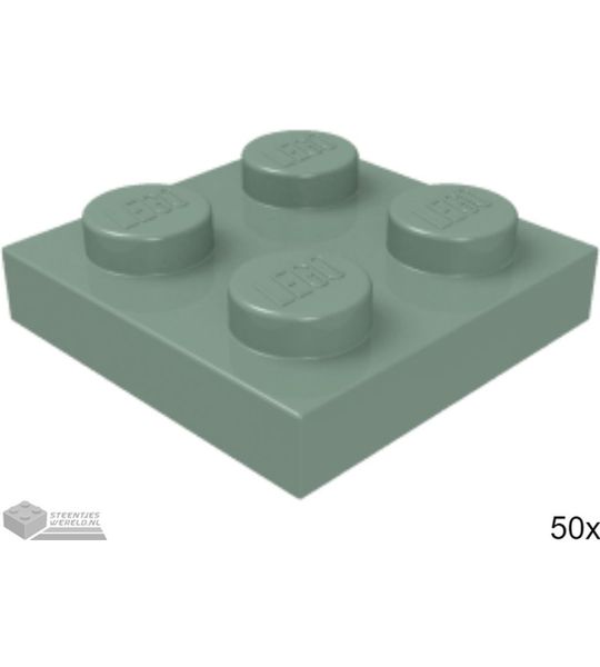 50x LEGO 3022 Plaat 2x2 Zandgroen, 50 stuks