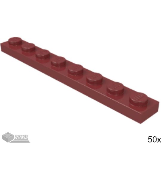 50x LEGO 3460 Plaat 1x8 Donkerrood, 50 stuks