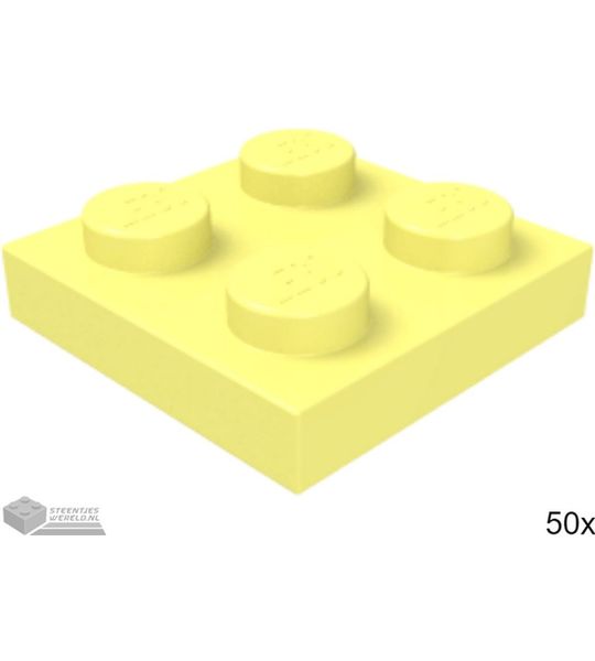 50x LEGO 3022 Plaat 2x2 Fel lichtgeel, 50 stuks