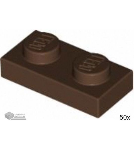 50x LEGO 3023 Plaat 1x2 Bruin, 50 stuks