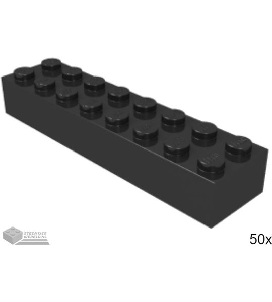 50x LEGO 3007 Steen 2x8 Zwart, 50 stuks