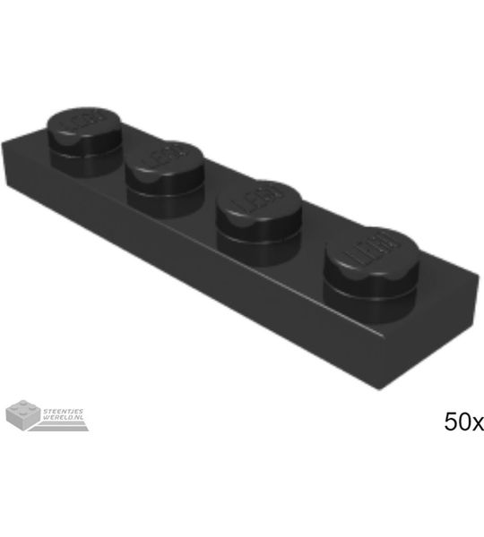 50x LEGO 3710 Plaat 1x4 Zwart, 50 stuks