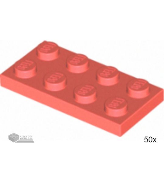 50x LEGO 3020 Plaat 2x4 Coral, 50 stuks