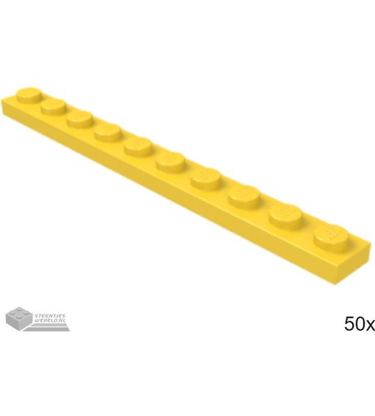 50x LEGO 4477 Plaat 1x10 Geel, 50 stuks