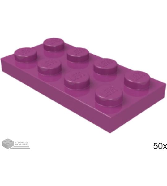 50x LEGO 3020 Plaat 2x4 Magenta, 50 stuks