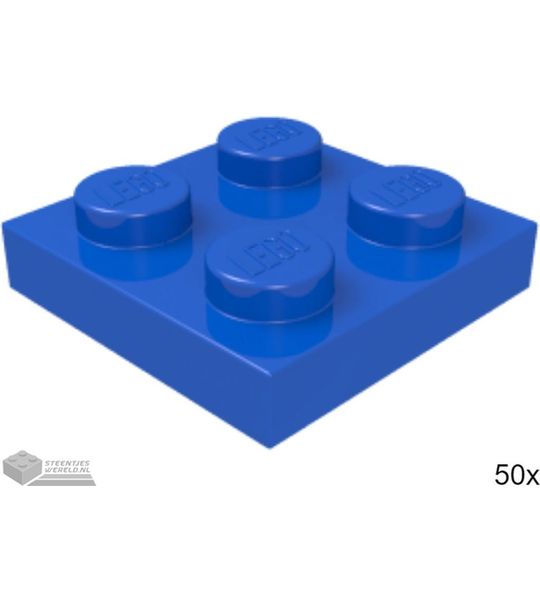 50x LEGO 3022 Plaat 2x2 Blauw, 50 stuks