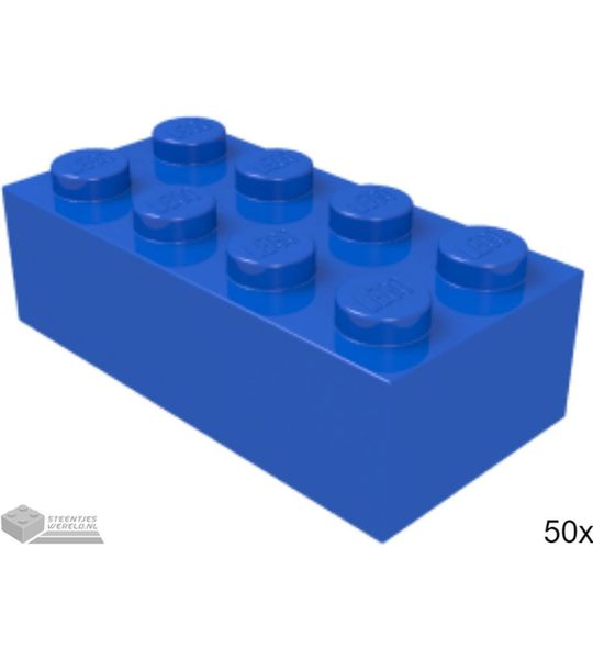 50x LEGO 3001 Steen 2x4 Blauw, 50 stuks