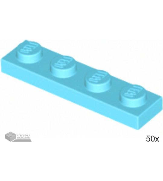 50x LEGO 3710 Plaat 1x4 Medium azuur, 50 stuks