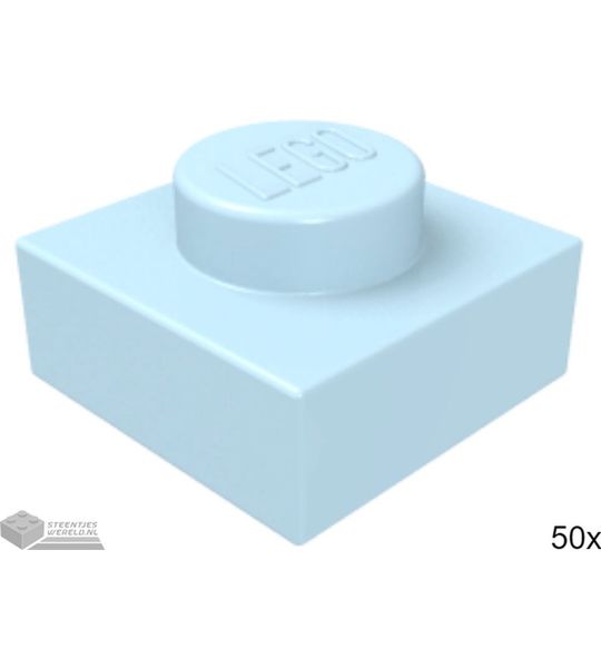 50x LEGO 3024 Plaat 1x1 Fel lichtblauw, 50 stuks