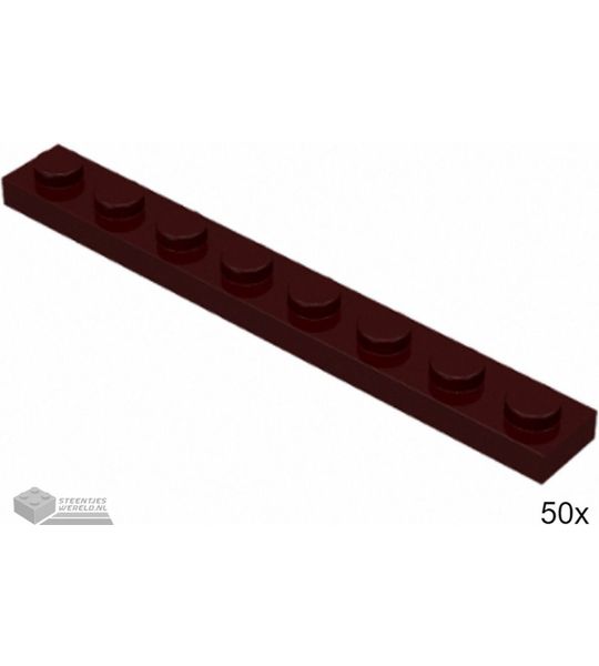 50x LEGO 3460 Plaat 1x8 Donkerbruin, 50 stuks