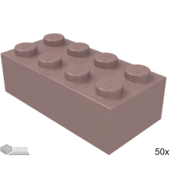 50x LEGO 3001 Steen 2x4 Zandrood, 50 stuks