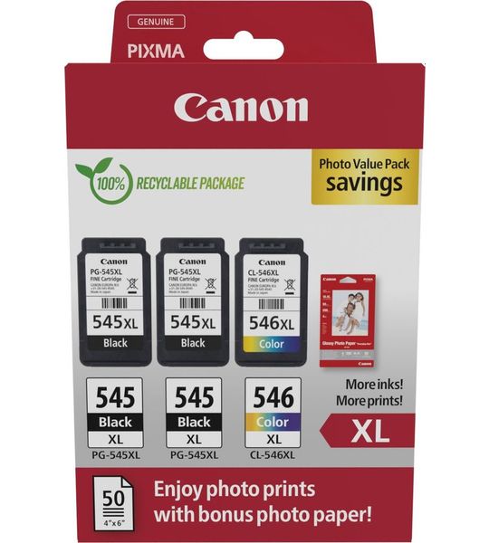 Canon PG-545XLx2/CL-546XL Multipack fotopapier zwart en kleur