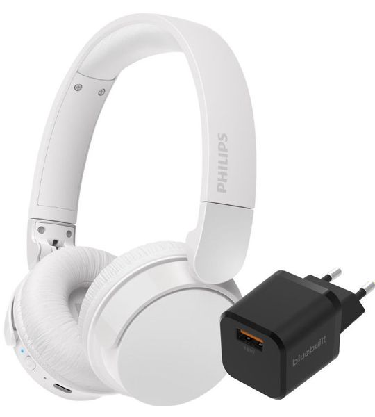 Philips TAH4209 Wit + BlueBuilt Quick Charge Oplader met Usb A Poort 18W Zwart