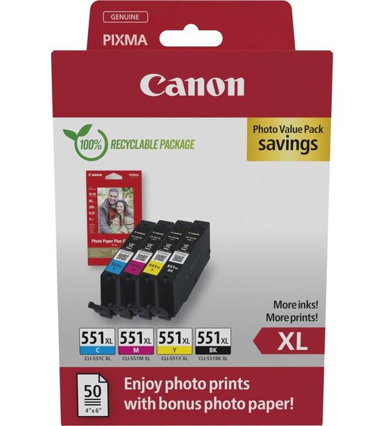 Canon CLI-551XL Multipack met fotopapier zwart en kleur