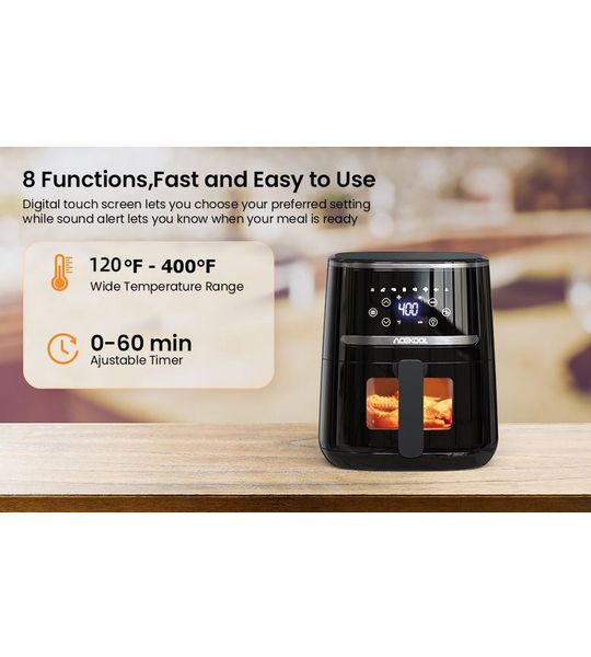 Acekool - Airfryer - 205 Max warmte - 45 DB - 4.5 L - Zwart