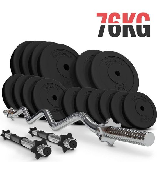 Yolo-deals - halterstang set met gewichten - 76 kg