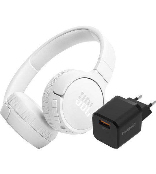 JBL Tune 670NC Wit + BlueBuilt Quick Charge Oplader met Usb A Poort 18W Zwart