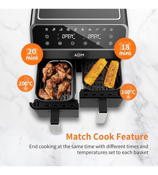 TD Air - Dubbele Airfryer XXL - Dubbele Mand - 8 Liter - Zwart