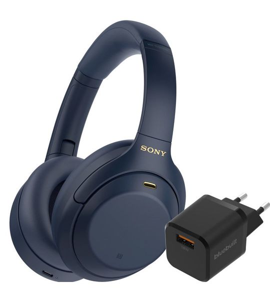 Sony WH-1000XM4 Blauw + BlueBuilt Quick Charge Oplader met Usb A Poort 18W Zwart