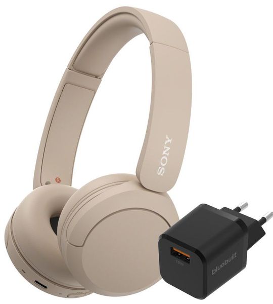 Sony WH-CH520 Crème + BlueBuilt Quick Charge Oplader met Usb A Poort 18W Zwart