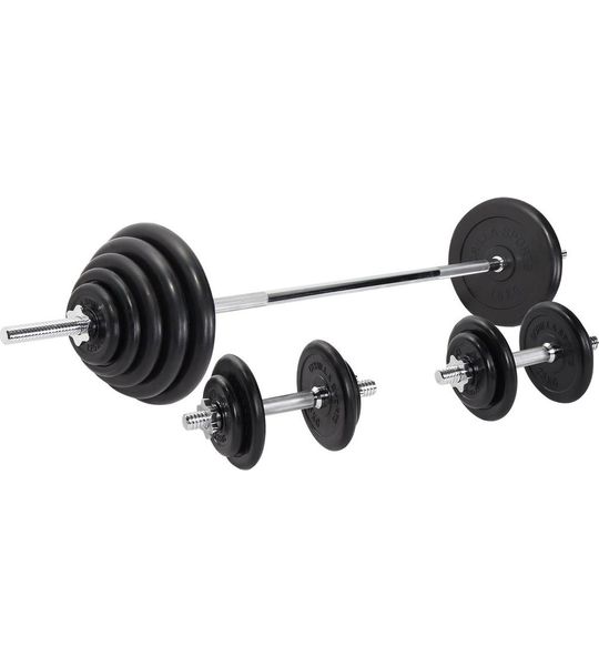 Gorilla Sports Halterset 100 kg - Rubber - Halters met gewichten 30 mm