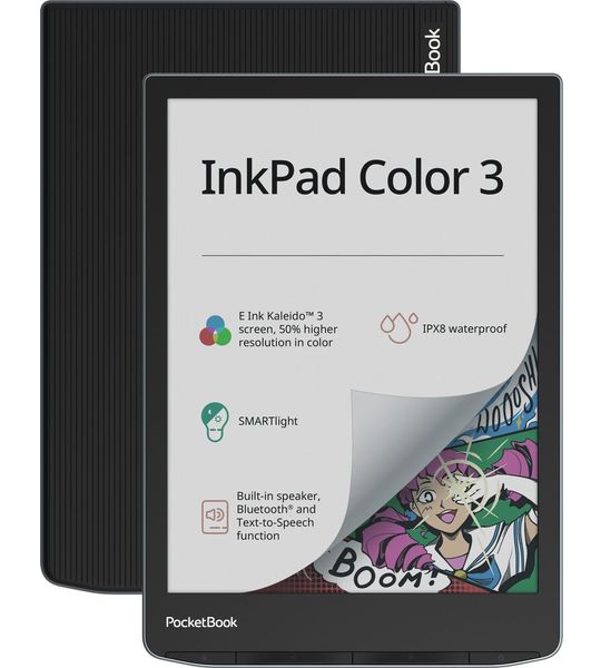 PocketBook Inkpad Color 3 Zwart - 7.8 Inch 32 Gb (ongeveer 24.000 E-books) Spatwaterbestendig