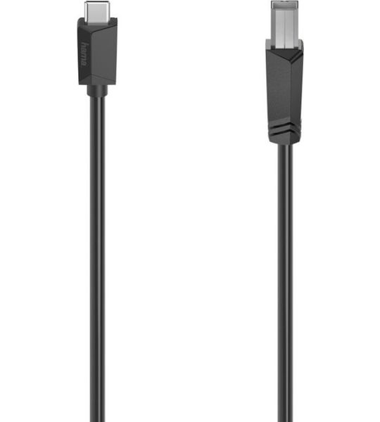 Hama USB-C-kabel, USB-C-stekker - USB-B-stekker, USB 2.0, 480 Mbit/s, 1,50 m Kabel Zwart