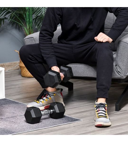 Dumbbells - IronGrip - Gegoten handgrepen - Zeshoekig - Zwart
