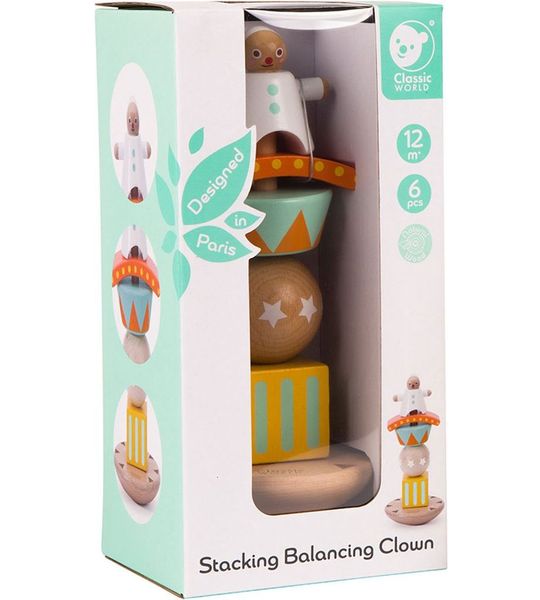 Classic World Houten Stapel en Balansspel Clown, 6dlg.