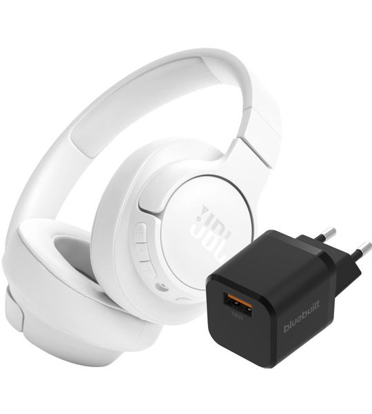 JBL Tune 720BT Wit + BlueBuilt Quick Charge Oplader met Usb A Poort 18W Zwart