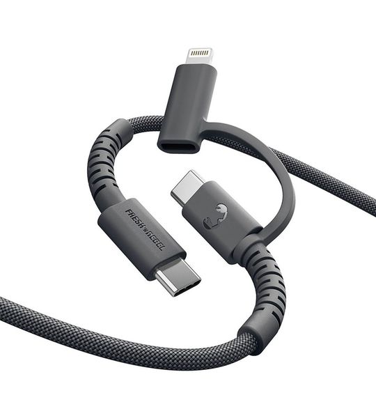 Fresh 'n Rebel Flexwave Silicone Braided Combo Kabel Usb-c Naar + Lightning 2m Usb-kabel 70 Cm Storm Grey